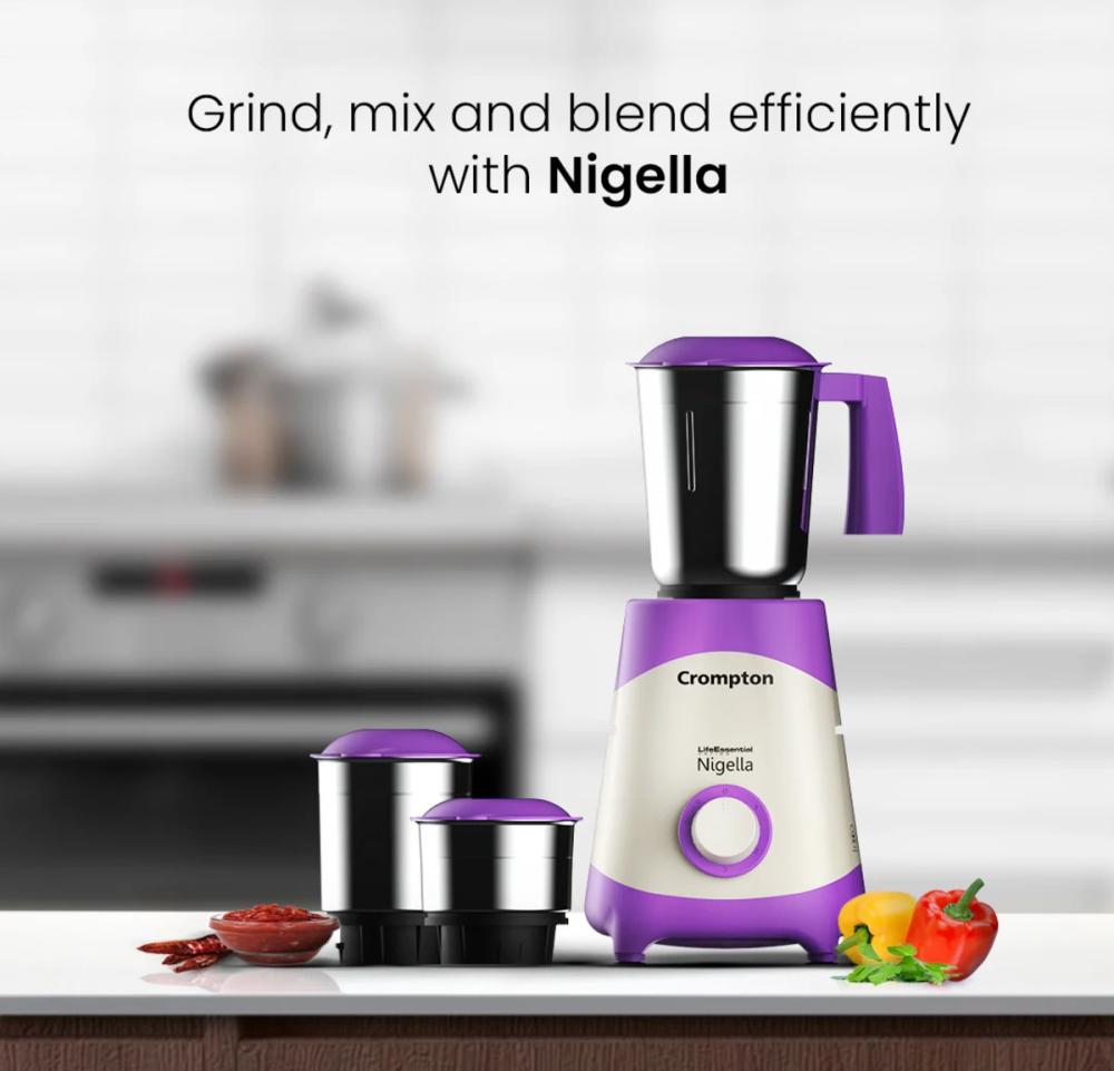 Crompton Nigella 500W Mixer Grinder, 3 Stainless Steel Jars